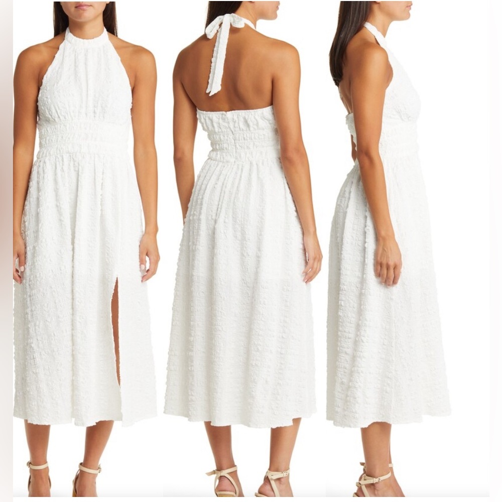 FLORET STUDIOS Textured Halter Dress White Large